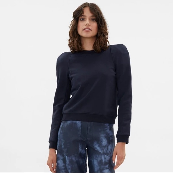 $325 NWT Tibi Sculpted Puff Shoulder Sweatshirt L Large Navy Blue - Picture 2 of 5